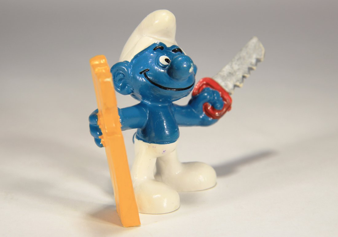 Smurfs 20112 Carpenter Smurf 1980 Vintage Figure PVC Toy Peyo Figurine Schtroumpfs L015745