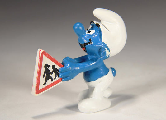 Smurfs 20155 Trafic Sign Smurf With 1983 Vintage Figure PVC Toy Peyo Schtroumpfs L015767