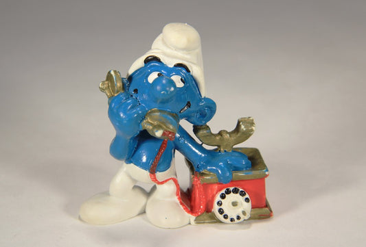 Smurfs 20062A Telephone Smurf 1980 Vintage Figure PVC Toy Peyo Schtroumpfs Figurine L015796